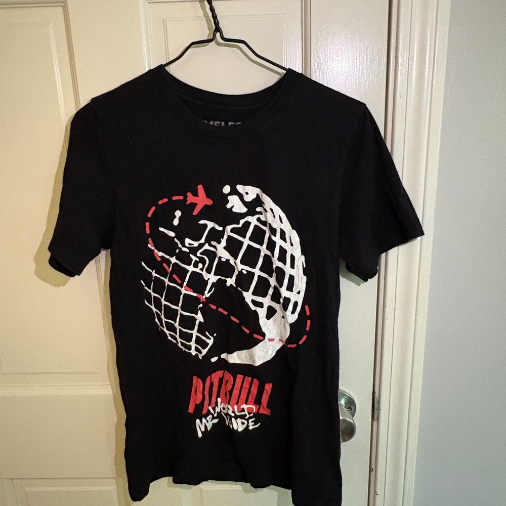 Black Graphic T-Shirt with Red and White Design